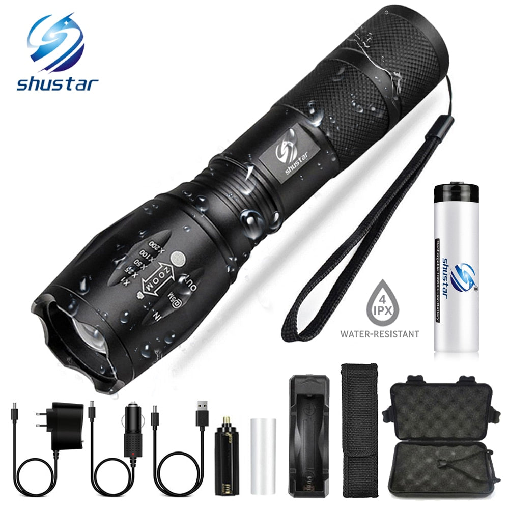 Led flashlight Ultra Bright torch T6/L2/V6 Camping light 5 switch Modes 10000 LM Zoomable Bicycle Light  use 18650 battery