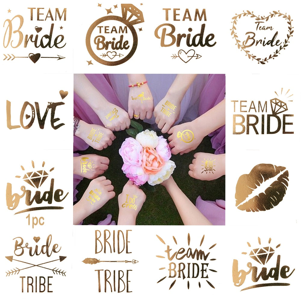 10pc Bride Bridesmaid Bachelorette Party Hen Night Team Bride Tattoo Golden Sticker Bride To Be Wedding Decoration Supplies Cup